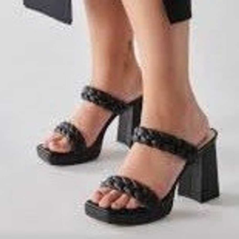 Dolce Vita Ashby Platform Sandal Womens 8 Black Braided Block Heel Square‎ Mule